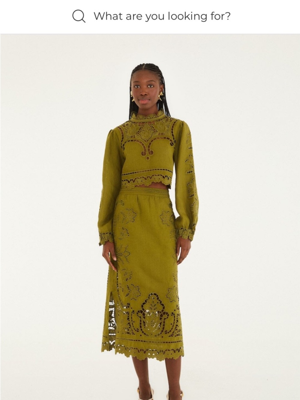 FARM Rio green majestic garden euroflax premium linen Richelieu midi skirt